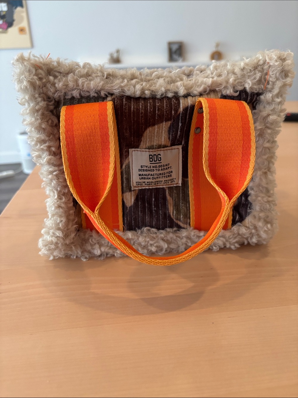BDG Shearling Tote with Orange Webbed Handles - NEW